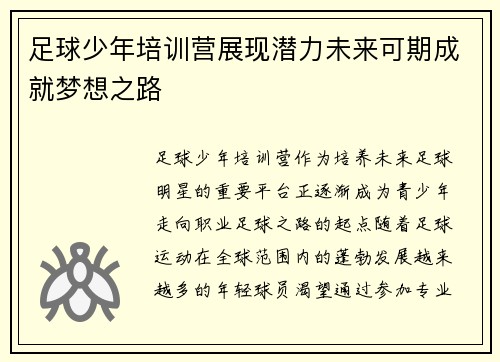 足球少年培训营展现潜力未来可期成就梦想之路